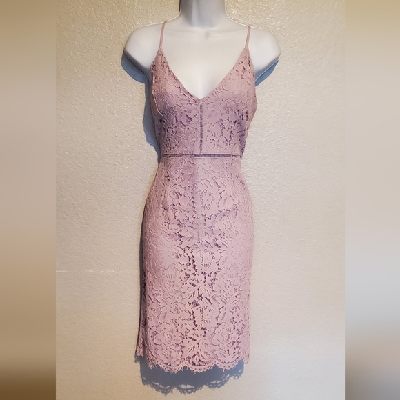 Astr The Label Lattice Lilac Lavender Lace Overlay Cocktail Midi Dress Sz Medium - Picture 11 of 12